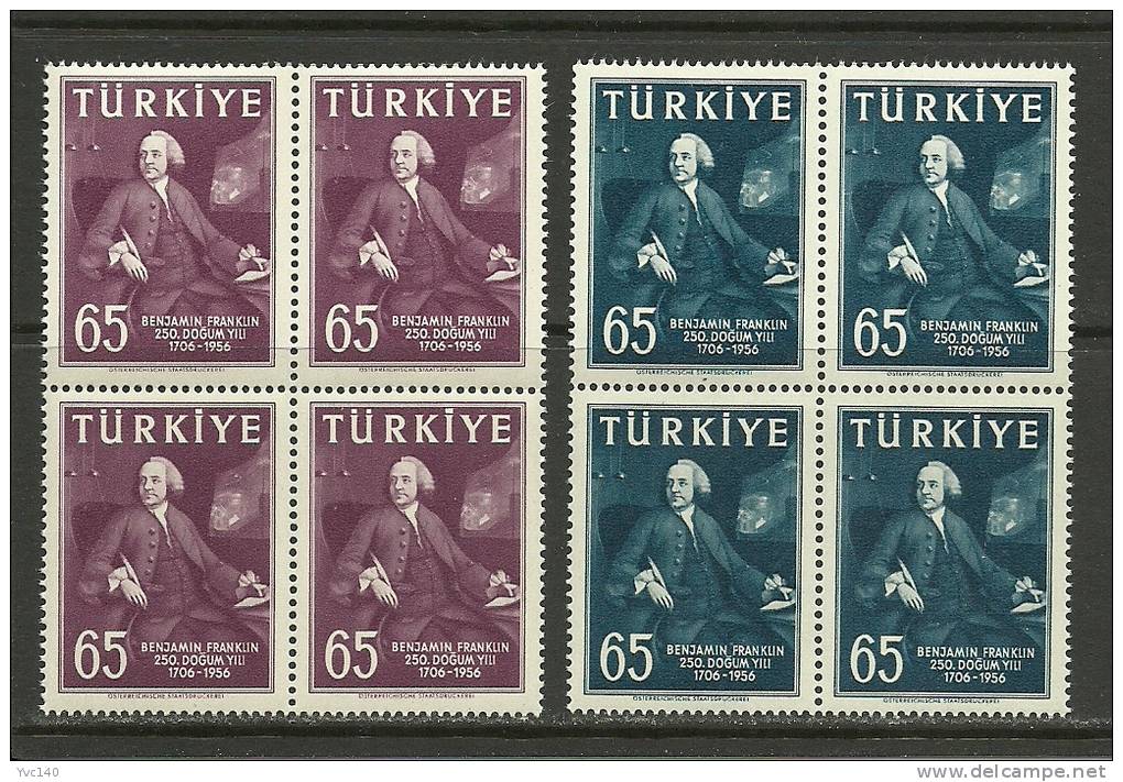 Turkey; 1957 250th Anniv. Of The Birth Of Benjamin Franklin - Neufs