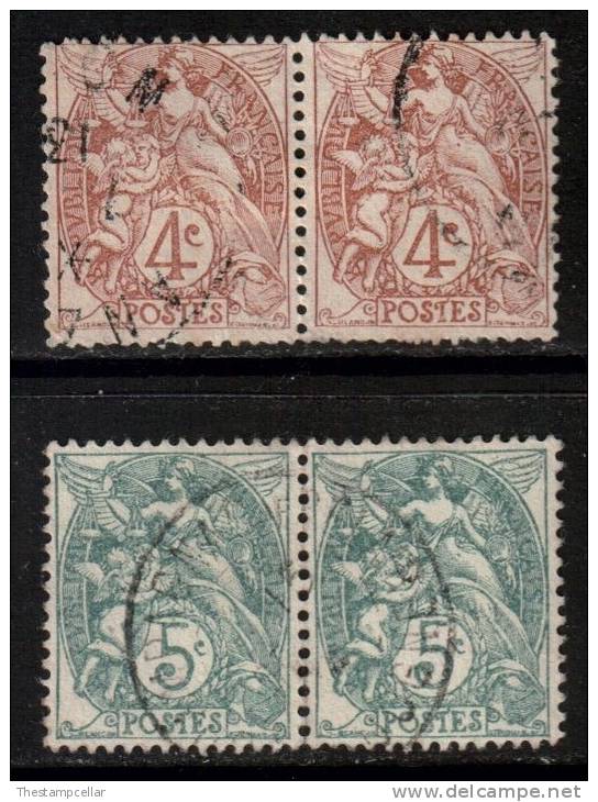 France SG292 2295a - YT 110/111, 1900 Blanc 4c & 5c Pairs Used - 1900-29 Blanc