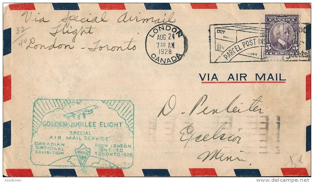 Letter LONDON To TORONTO Via SPECIAL Airmail 1928 - Premiers Vols