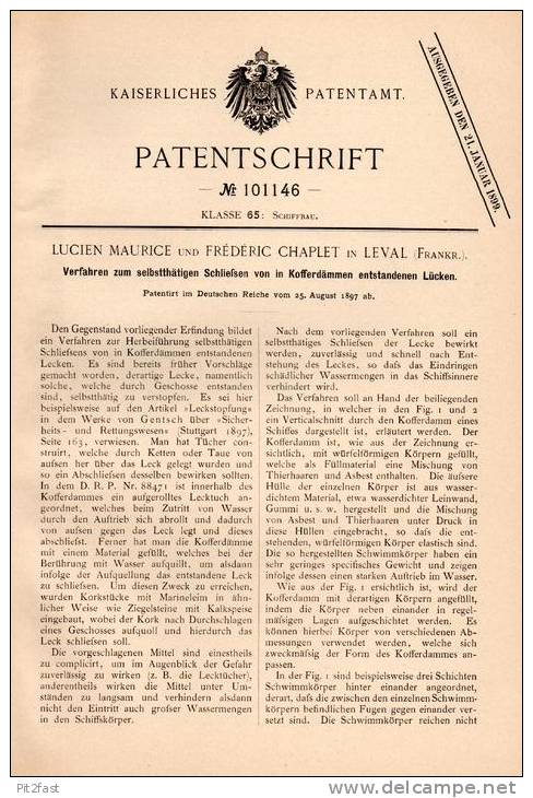 Original Patentschrift - L. Maurice Und F. Chaplet In Leval , 1897 , Fermer Fuites Dans Les Navires, Navire De Guerre ! - Boten