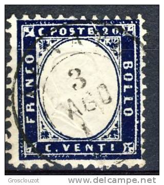 Regno VE2, 1862, Sassone N. 2, C.20 Indaco Usato Cat &euro; 50 - Afgestempeld