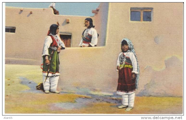 Albuquerque NM New Mexico, Pueblo Indian Isleta Pueblo, C1930s Vintage Curteich Linen Postcard - Albuquerque
