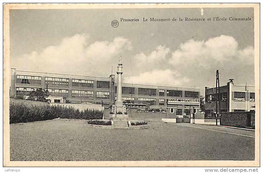 Belgique -ref A100- Frameries -le Monument De La Resistance Et L Ecole Communale   - Carte Bon Etat - - Frameries