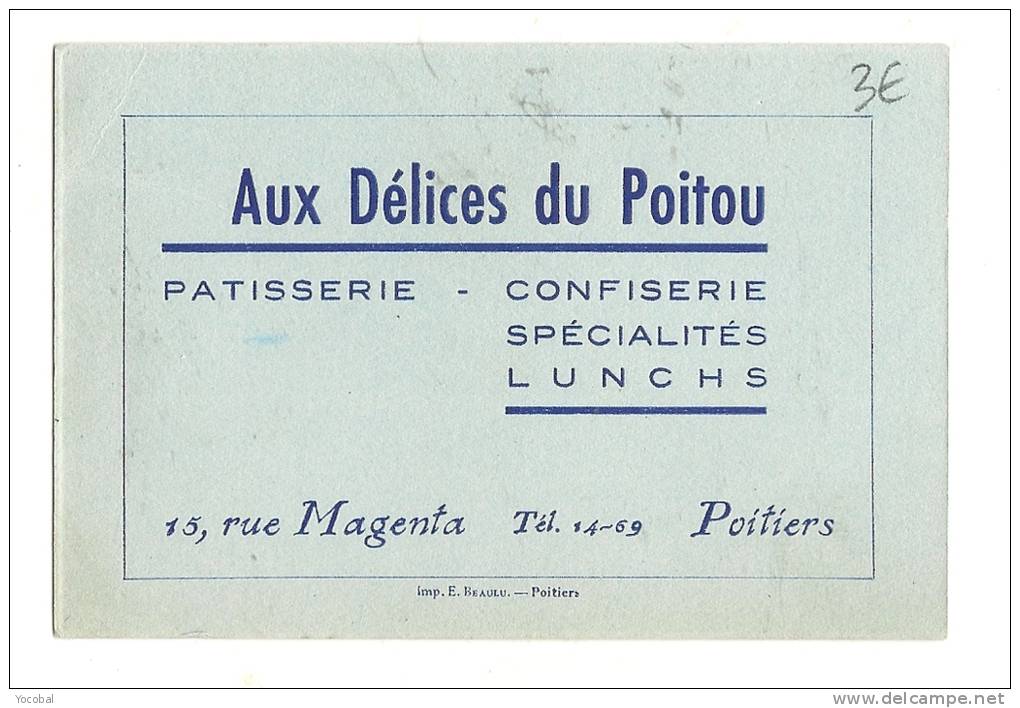 Carte De Visite, Aux Délices Du Poitou - Patisserie Confiserie - Poitiers (86) - Cartes De Visite