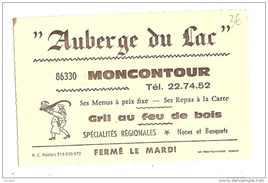 Carte De Visite, Auberge Du Lac - Montcontour (86) - Cartes De Visite