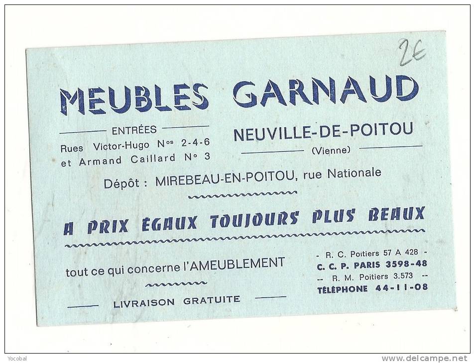 Carte De Visite, Meubles Garnaud - Neuville Du Poitou (86) - Cartes De Visite