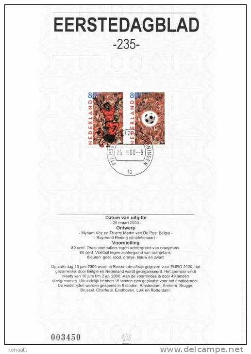 Netherlands 2000 Mi. 1786-1787 FD Sheet Importa, European Championships Soccer, Players, Ball - Europei Di Calcio (UEFA)