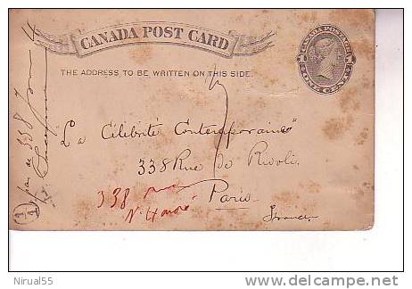 CANADA POST CARD Entier Postal One Cent 12 Février 1894 - 1860-1899 Reinado De Victoria