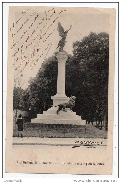 Cpa Pionnière 77 - Aux Enfants De L'arrondissement De Meaux Morts Pour La Patrie - Cachet Rond Tireté Herme 1904 - Monumenti Ai Caduti