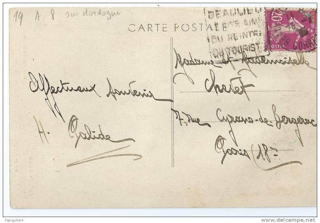 Cpa Bon Etat  , Carte Rare ,  Beaulieu Sur Dordogne , La Place Du Marché , Timbre Oblitéré , Flamme  , Courrier Verso - Sonstige & Ohne Zuordnung