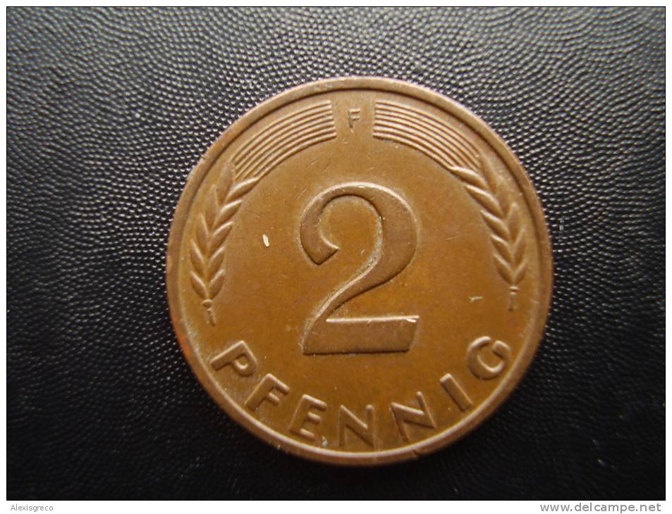 GERMANY 1950 TWO PRENNIG MINTMARK F USED BRONZE COIN. - 2 Pfennig