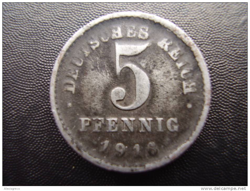 GERMANY 1916 FIVE PFENNIG MINTMARK D(?) USED IRON COIN. - 5 Pfennig