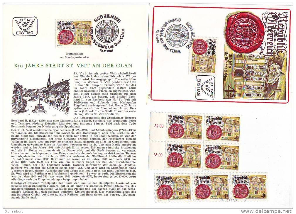 3011z20: Österreich 1981; Stadtsiegel St. Veit An Der Glan **, Gest., Maximumkarte Und Ersttagsblatt - Briefe U. Dokumente