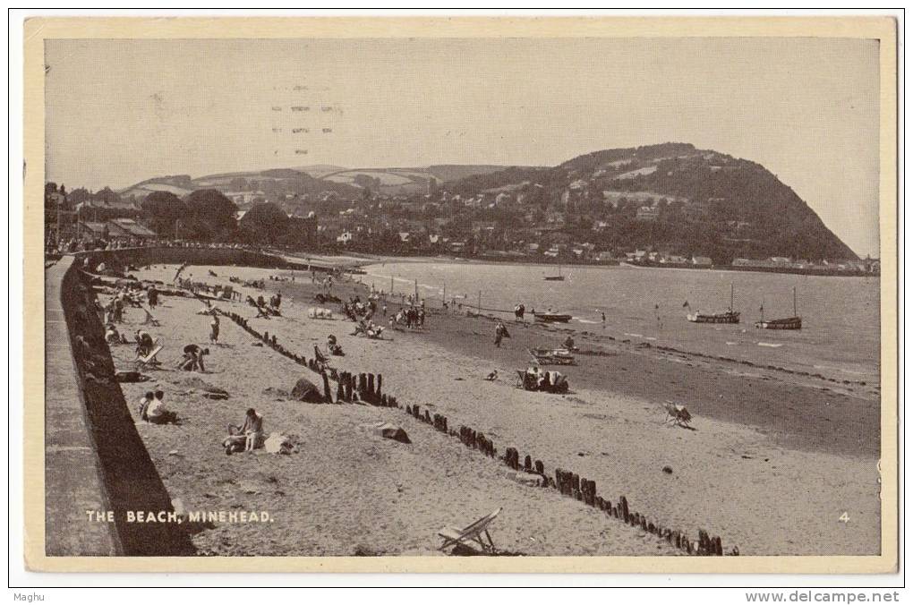The Beach, Minehaed, Somerset, Used Postcard 1952 - Minehead