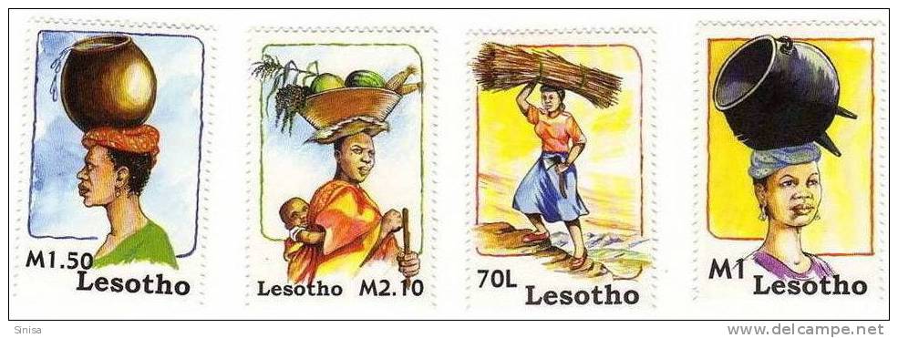 Lesotho / Taking Freight On Head / African Women Custom - Lesotho (1966-...)