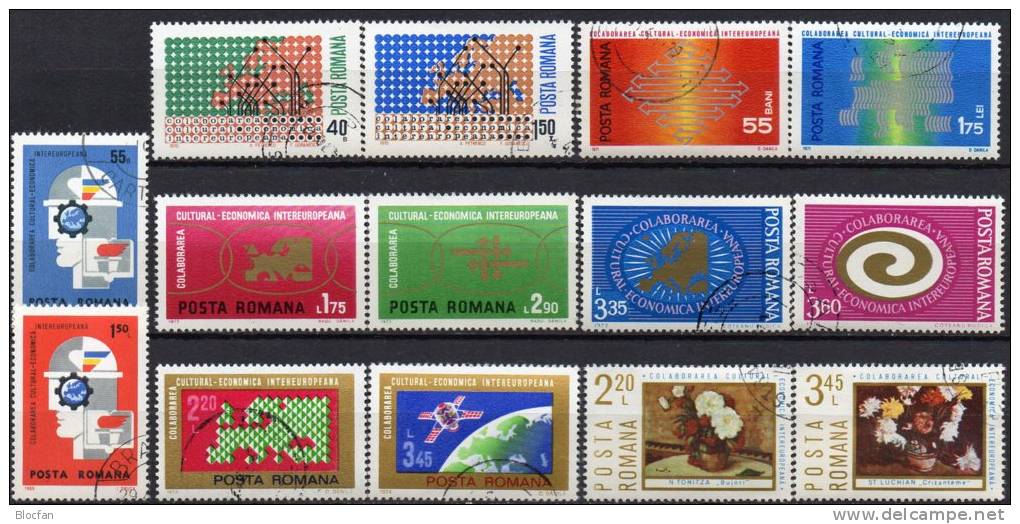 CEPT INTEREUROPA 1969/75 Rumänien 2764/5 2833/4 2919/0 3020/1 3120/1 3189/0 3258/9 O 19€ Wissenschaft Art Set Of Romania - Usado