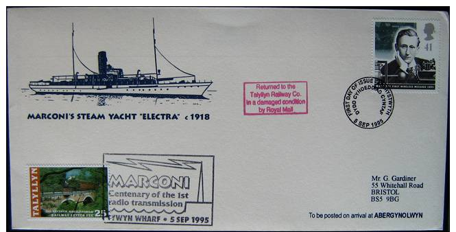 FDC 5 Set 1995 GRAN BRETAGNA Vg MARCONI RADIO Elettra Talyllyn INGHILTERRA UK - 1991-2000 Decimal Issues