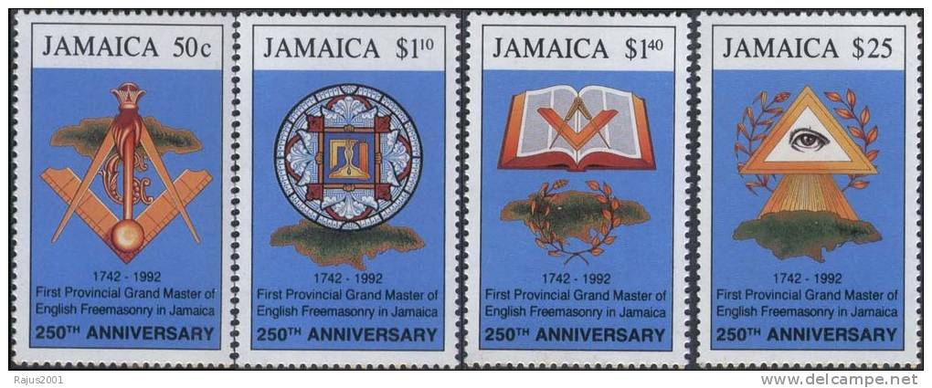 Plumbline, Seeing Eye, Compass, Book, Freemasonry MNH Jamaica - Franc-Maçonnerie