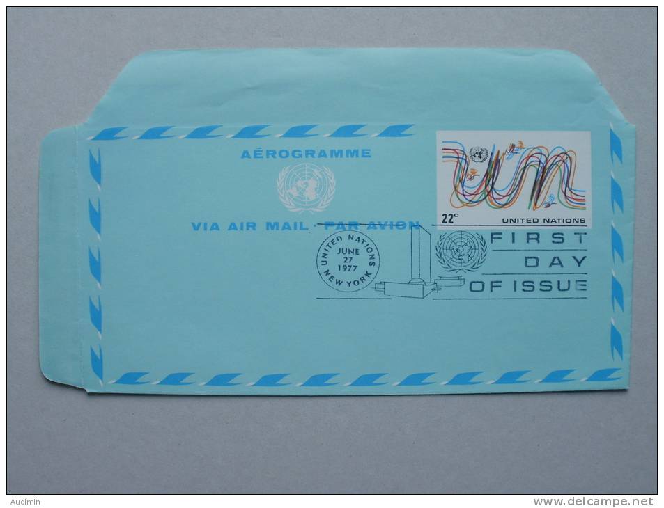 UNO-New York Aerogramm Air Letter LF 8 Oo Used ET, Initialen "un" - Luchtpost
