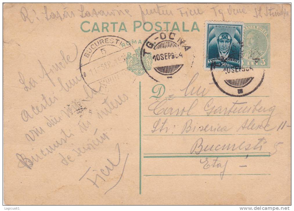 CP,POSTCARDS,STAPM PRINTED,CAROL II,1934,USED,ROMANIA. - Covers & Documents