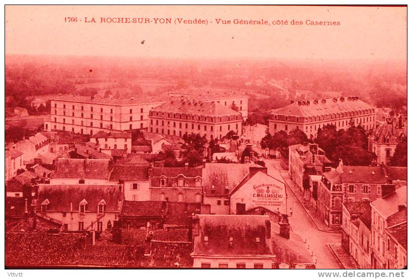 Diapositive, Slide : La Roche-sur-Yon, Du Côté Des Casernes En 1906 (Vendée, 85) Vue Aérienne - Orte