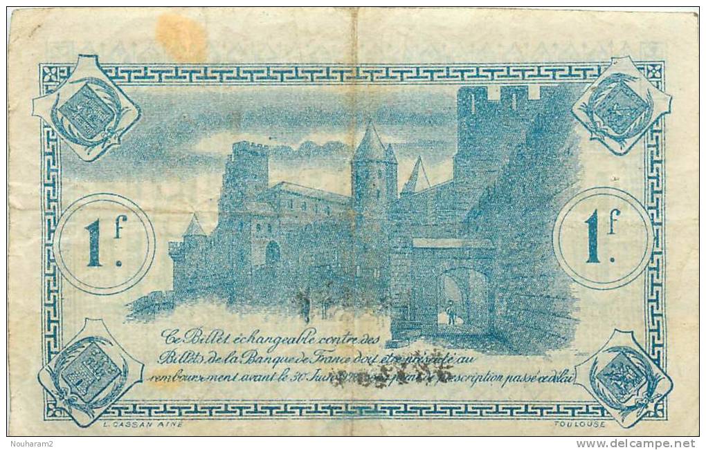 Billet Réf 240. Chambre De Commerce De Carcassonne - 1 Franc - Chambre De Commerce