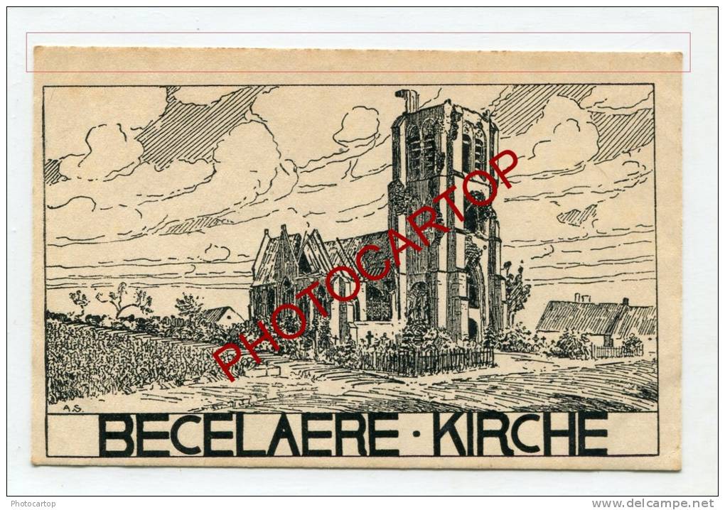 BECELAERE-Eglise-Dessin-Carte Allemande-Guerre 14-18-1WK-Militaria-BELGI EN-BELGIQUE-Flandern- - Zonnebeke