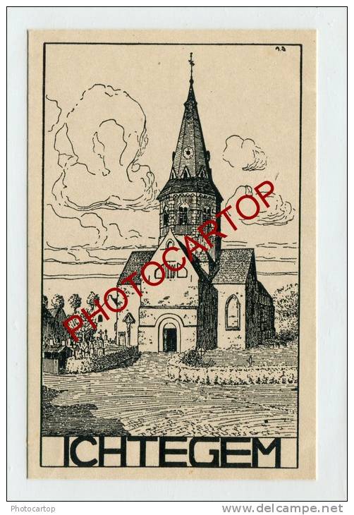 ICHTEGEM-Eglise-Dessin-Carte Allemande-Guerre 14-18-1WK-Militaria-BELGI EN-BELGIQUE-Flandern- - Ichtegem