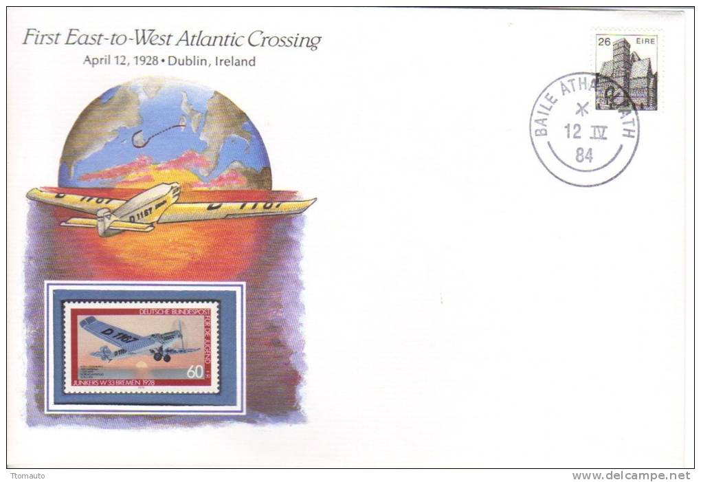 Premier Jour -  First East-to-West Atlantic Crossing - 1928 - Special Cover With Mint German Stamp - FDC - Aviones