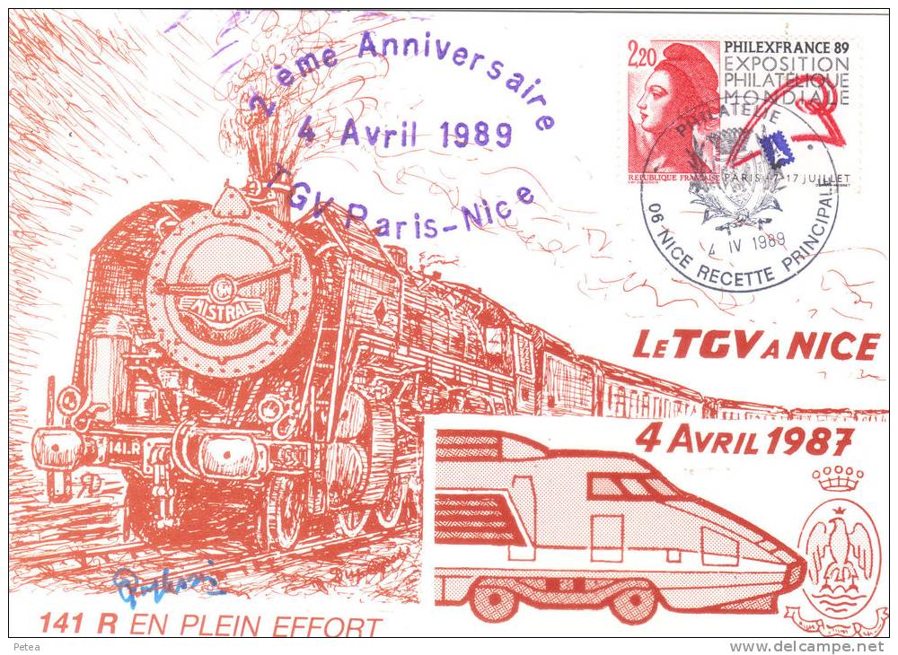 LOCOMOTIVE N° 141 R  1108 Exposée En Gare De NICE Pour Anniv. T.G.V. - Trains