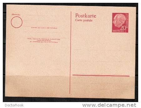 GERMANY    Scott # 710 Type  Postal Card UNUSED 1954 - Postcards - Mint