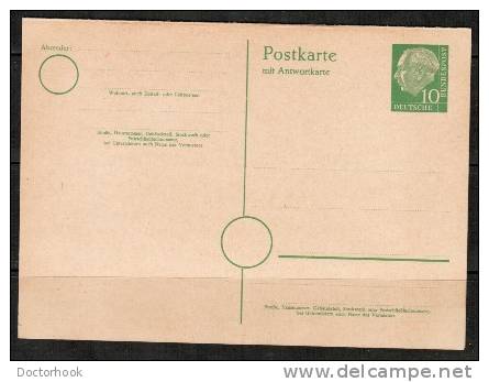 GERMANY    Scott # 708 Type  Postal REPLY Card UNUSED 1954 - Postcards - Mint