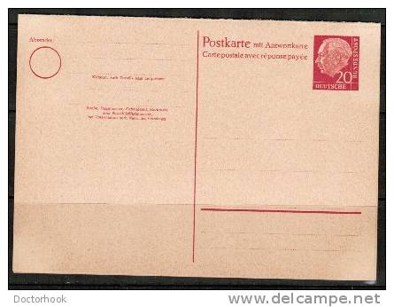 GERMANY    Scott # 710 Type  Postal REPLY Card UNUSED 1954 - Postcards - Mint