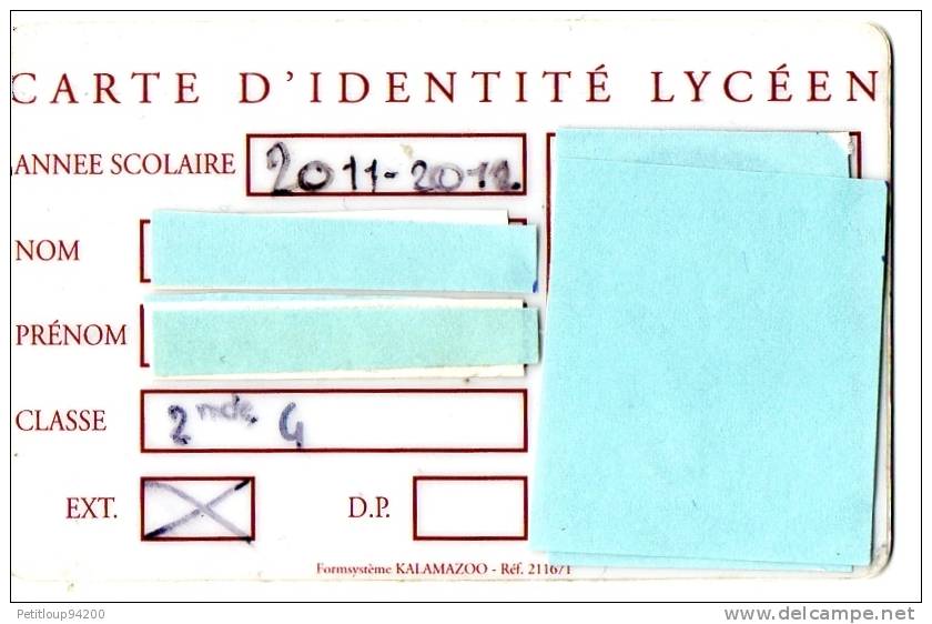 CARTE  D'IDENTITE SCOLAIRE  Lycée Jean De La Fontaine - Sonstige & Ohne Zuordnung