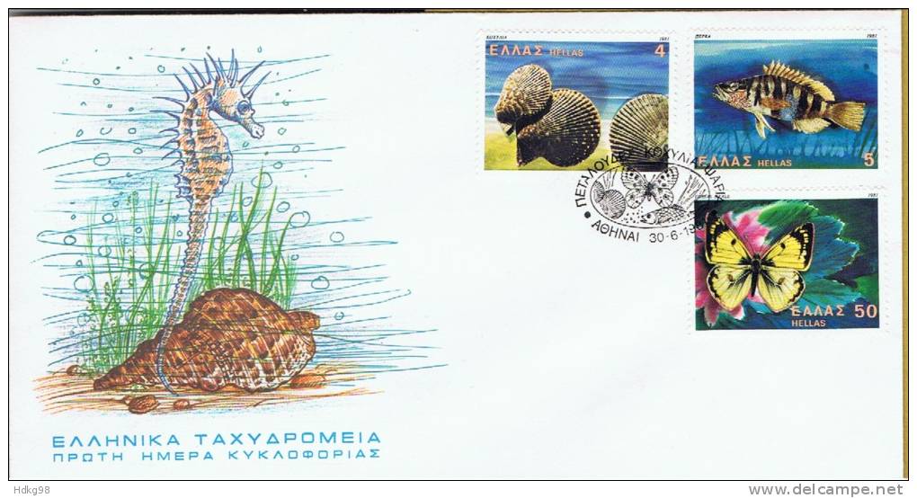 GR Griechenland 1981 Mi 1456-61 FDC Fische - Cartas & Documentos