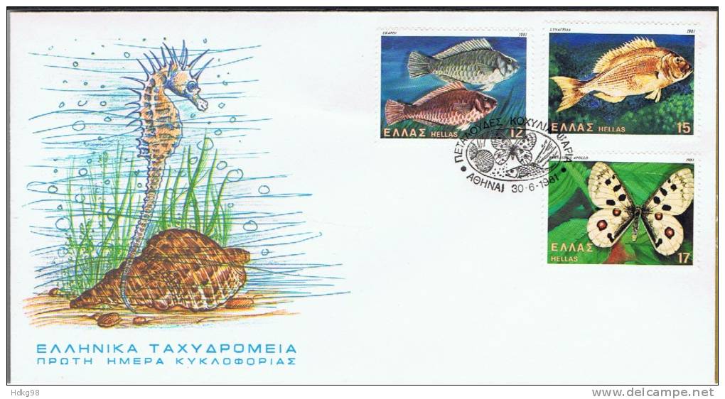 GR Griechenland 1981 Mi 1456-61 FDC Fische - Covers & Documents