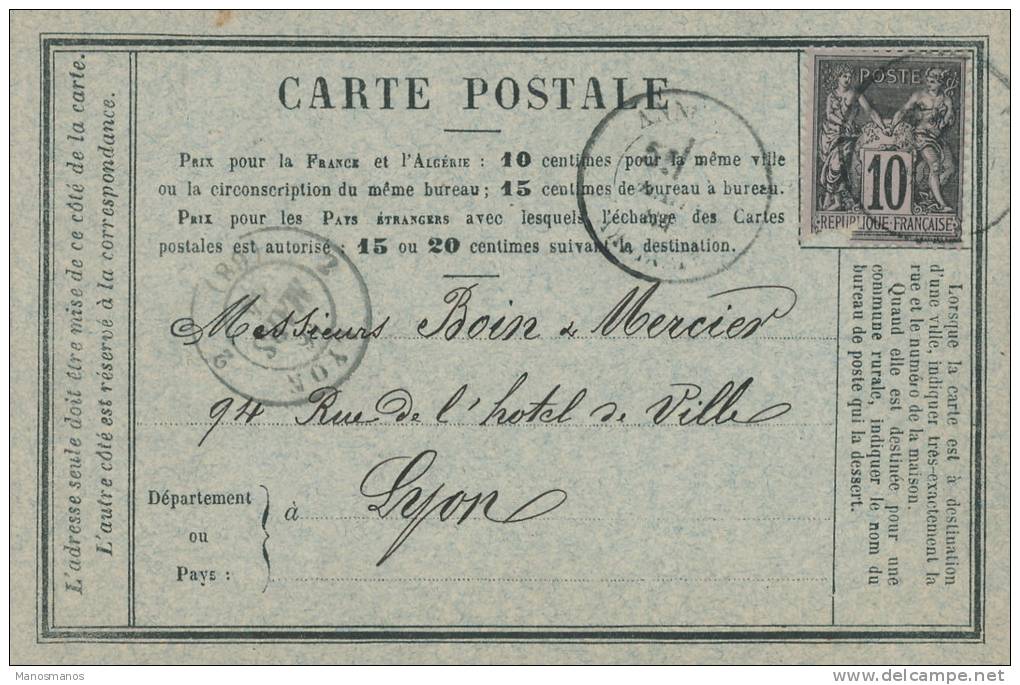 724/20 - FRANCE Carte Précurseur EDITION PRIVEE 1878 - ANNONAY Frères Montgolfier - Cartes Précurseurs