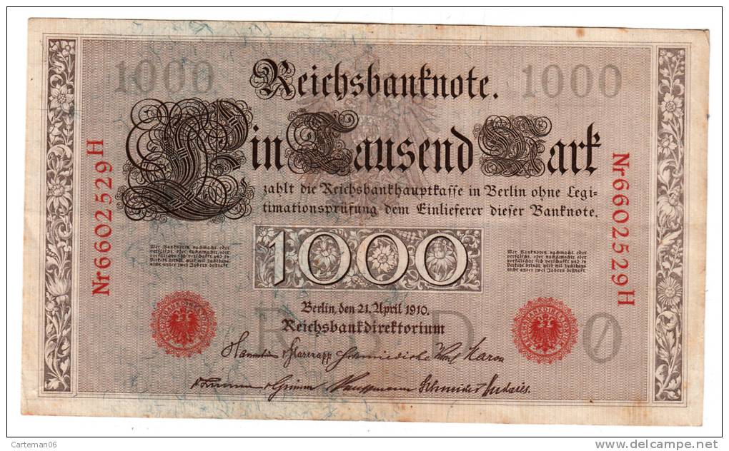 Billet - Allemand - 1000 Mark - 1910 - Lettre O - N° 66025289H - 1.000 Mark