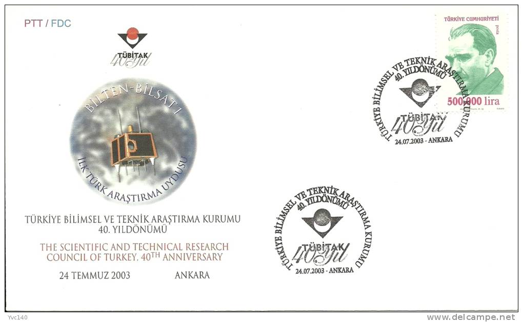 Turkey; Special Postmark 2003 40th Anniv. Of The Scientific And Technical Research Council Of Turkey - FDC