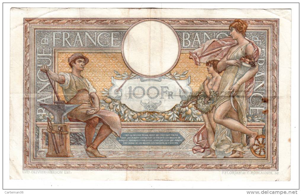 Billet - 100 Francs Luc Olivier Merson - DT.2.6.1938 - V.69527 - 100 F 1908-1939 ''Luc Olivier Merson''