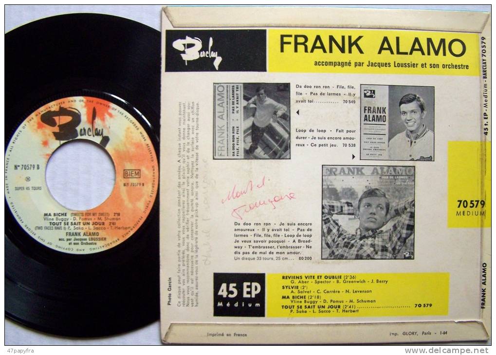 EP 45T Frank ALAMO Reviens Vite Et Oublie / Ma Biche - 45 T - Maxi-Single