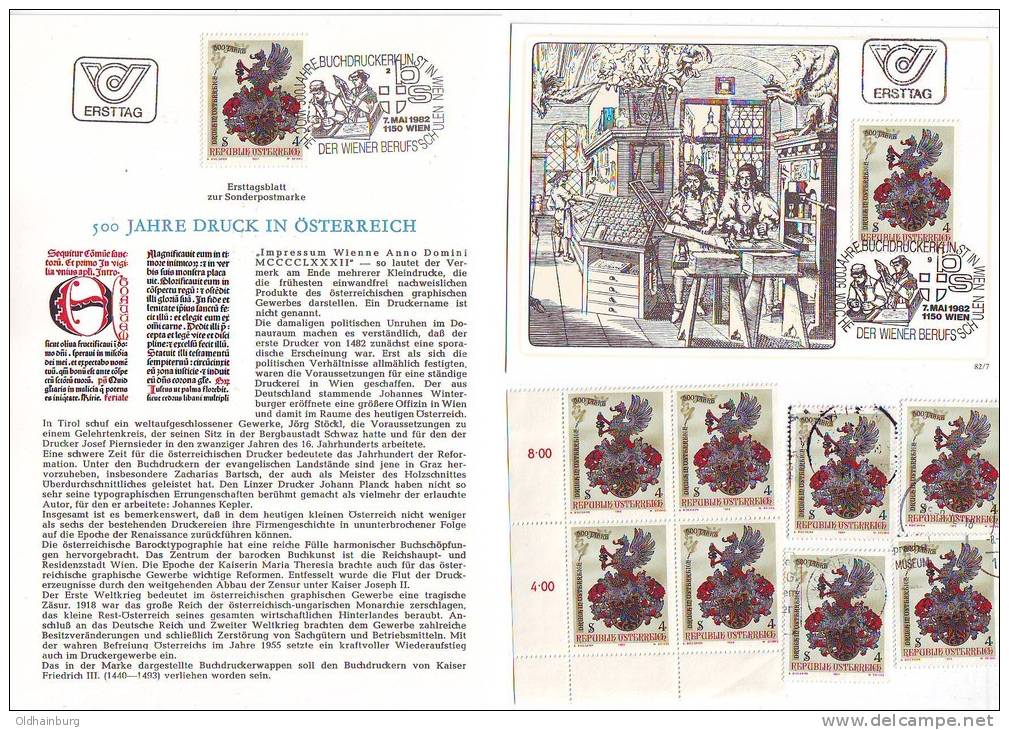 3011z46: Österreich 1982; Buchdruckerkunst Mit Wappen **, Gest., Maximumkarte Und Ersttagsblatt - Briefe U. Dokumente