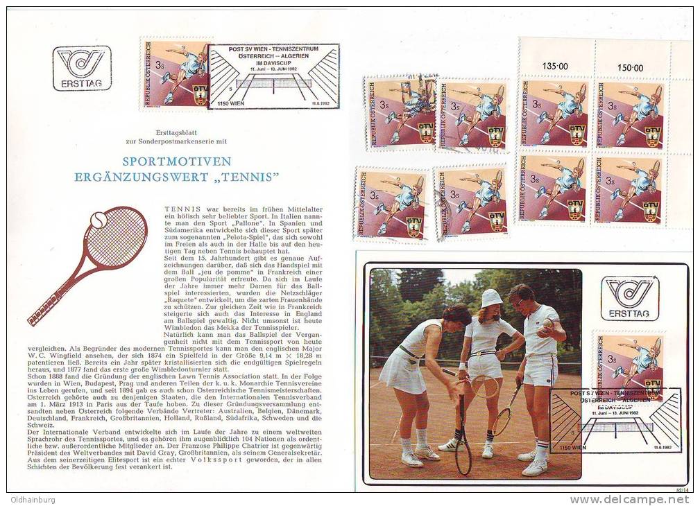 3011z53: Österreich 1982; Daviscup Gegen Algerien **, Gest., Maximumkarte Und Ersttagsblatt - Lettres & Documents