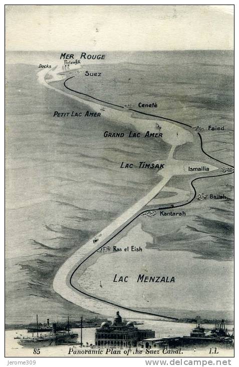 EGYPTE - CANAL DE SUEZ - CPA - N°85 - Plan Panoramique Du Canal De Suez - LL - Lac Menzala-Mer Rouge - Sues