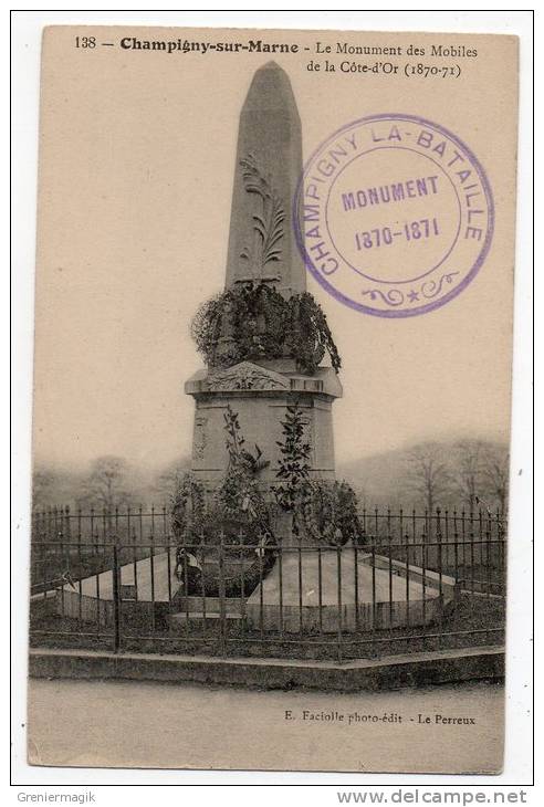 Cpa 94 - Champigny Sur Marne - Le Monument Des Mobiles De La Cote D'Or (1870-71) - Monuments Aux Morts