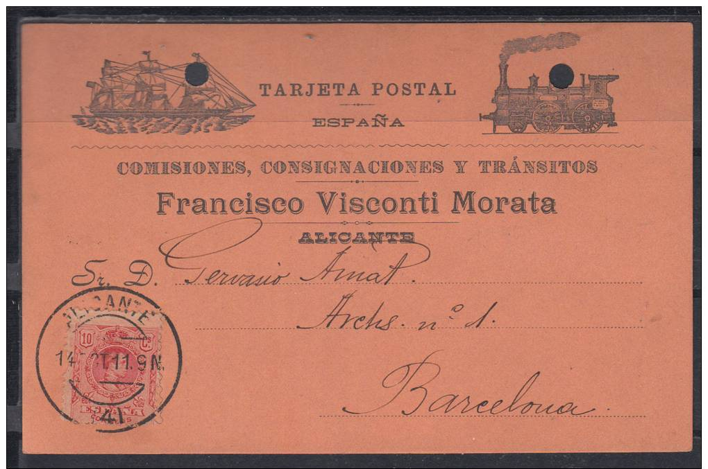 AALICANTE  .TARJETA  POSTAL  COMERCIAL. FRANCISCO VISCONTI MORATA  .FOTO ANVERSO Y REVERSO CIRCULADA 1911 CON SELLO - Alicante