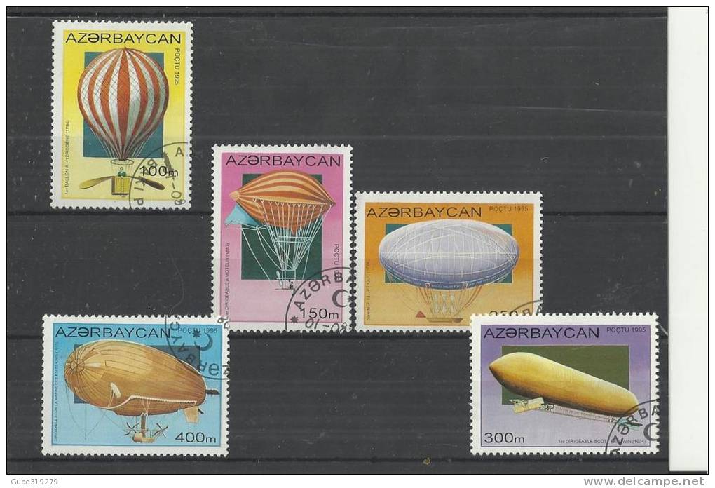 AZERBAYCAN 1995- AVIATION - 5 STS  USED / NH : 1 BALLOON (1784) 100 M - 4 DIRIGEABLES OF 150-250-300-400 M RENAL11 SUPPL - Aserbaidschan