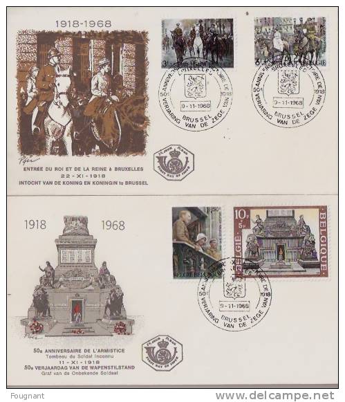 BELGIQUE :  1968:N°1474/7 FDC.Patriotique.50e Anniv.de La Victoire De 1918.2 Enveloppes. - 1961-1970