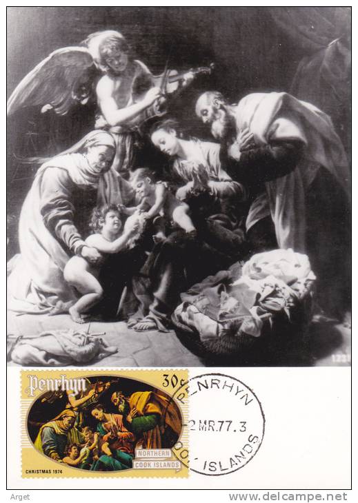 Carte Maximum PENRHYN  N° Yvert 59 (BORGIANNI - Sainte Famille) Obl Sp 1977 - Penrhyn