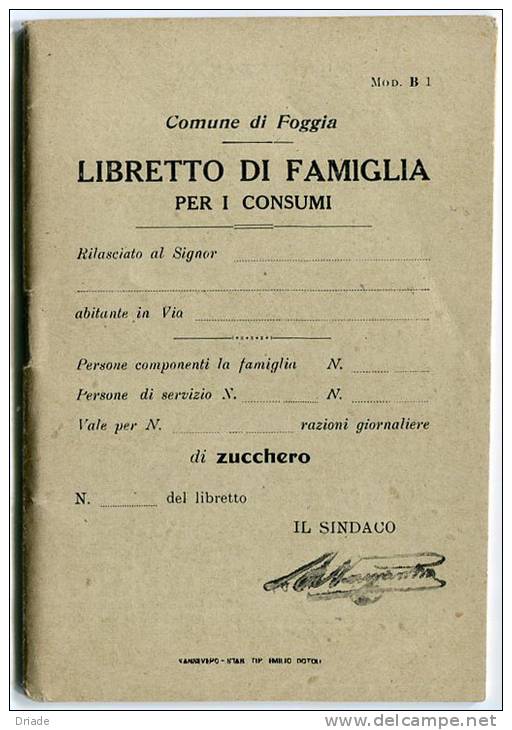 TESSERA ANNONARIA RAZIONAMENTO ALIMENTARE DELLO ZUCCHERO FOGGIA ANNO 1917 - Sammlungen